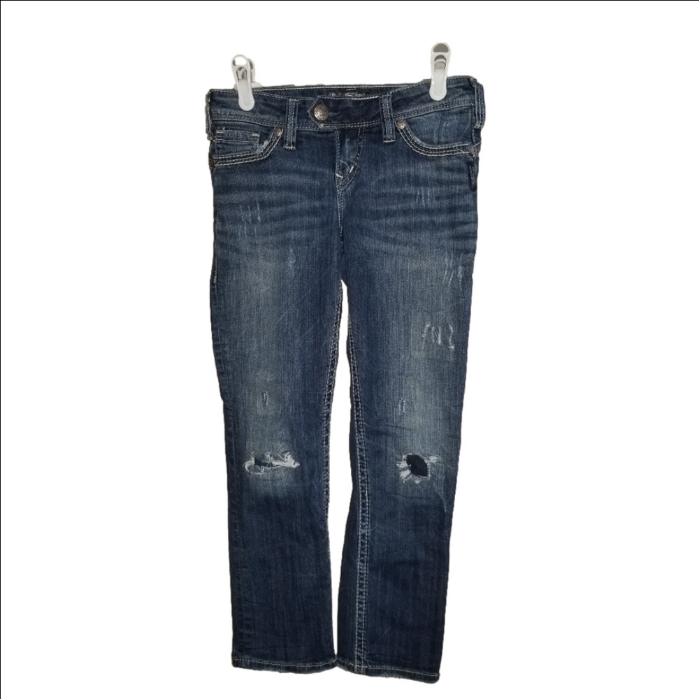 Silver Tuesday Rose Capri Distressed Jeans Label Reads Size 25